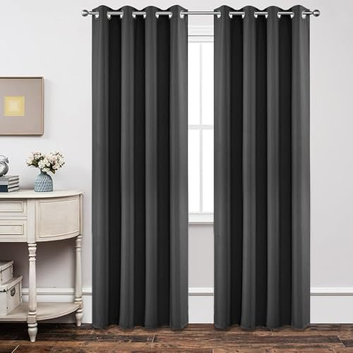Joydeco Blackout Curtains 84 Inch Length 2 Panels Set, Thermal Insulated Long Curtains& Drapes 2 Burg, Room Darkening Grommet Grey Curtains for Living Room Bedroom Window