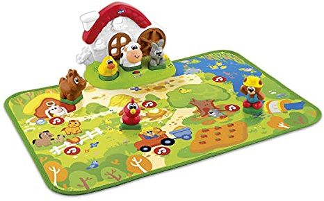 Chicco Playset Farm Animals 2 in 1 Tappetino da Gioco interattivo per Imparare Forme e Animali, Giochi per Bambini 1 Anno, 4 Anni, Versione Italiano/Inglese