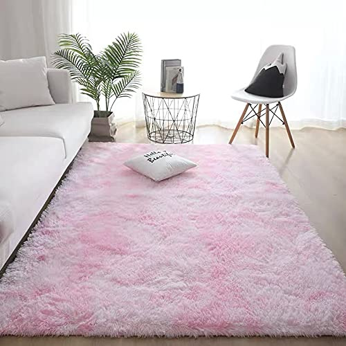 KINGSON Teppich Wohnzimmer, Teppich Waschbar Langflor Hochflor Teppiche Modern Flauschig Grau Rosa Weiß fürs Wohnzimmer, Schlafzimmer und die Küche Geeignet (Neu Rosa, 160 * 230cm)
