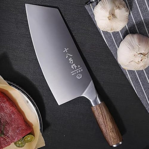 SHI BA ZI ZUO Cuchillo Corta Carne Cuchillo Chino de Chef Corta Verduras para Cocina Cuchillo de Cocina de Acero Inoxidable con Mango de Madera Antideslizante