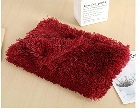Pet Kitten Kunstpelz Weich und Bequem Hundedecke Katzendecke Plüschdecke,Rutschfester Flauschiges Katzenkorb Katzenbett Plüsch Kissenauflage Haustierbetten Hundematte Katzenkissen Winerot 100*75cm