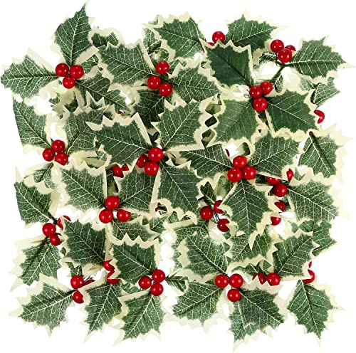 mciskin 12 Pieces of Artificial Green Pine Needle Branches, Green Pine Branches Used for Christmas Wreath Decoration and Home Vacation Garden Decoration (Green leaf berries)