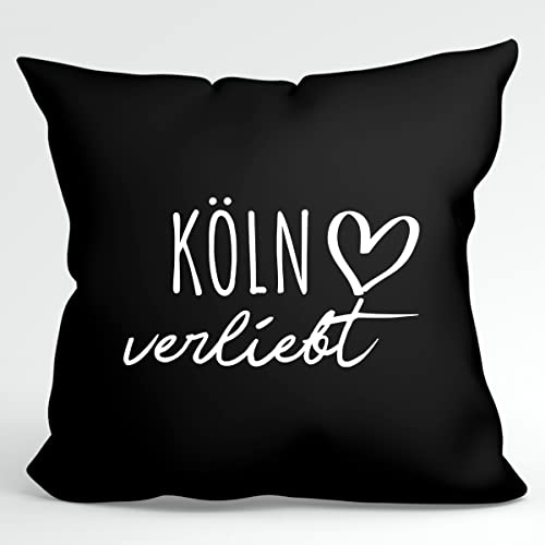 Huuraa Kopfkissen Köln verliebt Geschenk 40x40cm mit Füllung Black Baumwolle Köln Deko