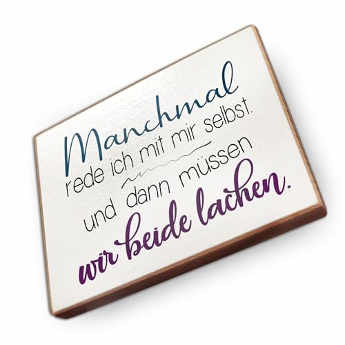 Kühlschrankmagnet mit Spruch - M - Handmade aus Buchenholz - Magnet für Kühlschrank Süß Witzig Lustig - Küchen Kühlschrank Deko 6.5cm x 5cm - Geschenk-Idee (Manchmal rede ich mit mir selbst)