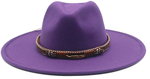 QBQZXAOSOWH Fedora Trilby Fedoras Hüte Große Krempe 9,5 cm Fester Bandgürtel Damenhüte Hochzeit Kirchenhüte Für Damen 56-58 cm Lila