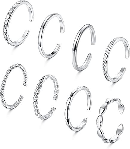 Adramata 8 Pcs Ring für Damen und Herren Verstellbare Ringe Set 14 Karat Vergoldet Knöchelringe Dicker und Dünner Frauen Ring Daumenring Fingerring Stapelbare Offene Ringe Gold Silber Ringe für Damen