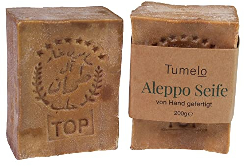 TUMELO Original Aleppo Seife 2 x 200g (400g) 70% Olivenöl 30% Lorbeeröl, handgemachte Olivenölseife Naturseife
