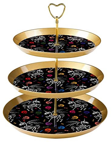 JAVENPROEQT 3-Tier Cupcake Stand Cake Holder, Colored Skull Unicorn Reusable Serving Tray Pastry Display Tower for Birthday Baby Shower Tea Party