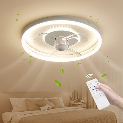 TMKOO LED Dimmerabile Ventilatore, Ventilatori da Soffitto con Lampada Dimmerabile Lampada da Soffitto con Telecomando, 3- Marce, Funzione di Memoria, Rotazione Inversa (C-50cm)