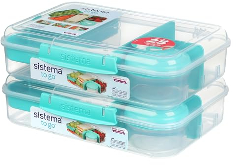 Sistema To Go Bento Box Create | Scatole per il pranzo con scomparti e vaschette per gli spuntini | 1,48 L | Senza BPA | 2 conteggi | Verde menta
