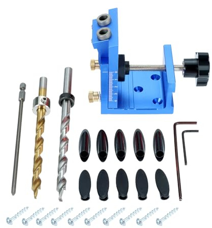 Aupoko Pocket Hole Jig Set,Taschenloch Bohrschablone für Holzdübel mit 2 stück 9mm Bohrern und 10 stück M4 Schrauben bohrhilfe schrägloch für Holzbearbeitung, Möbelherstellung
