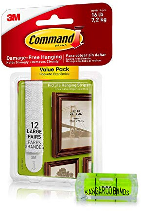 Picture Hanging Kit | Picture Hanging Strips Large & Leveler | 12-Pair | Perfect for Hanging Small & Large Frames, Photos, Pictures, Posters on Walls/ Drywalls | No Nail/ Hook Damage