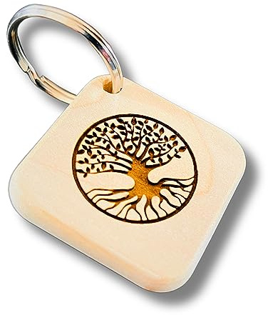 Rienco Portachiavi Albero della Vita Inciso su Legno - Porta Chiave per Casa Auto Moto - Ciondolo per Borse e Zaini