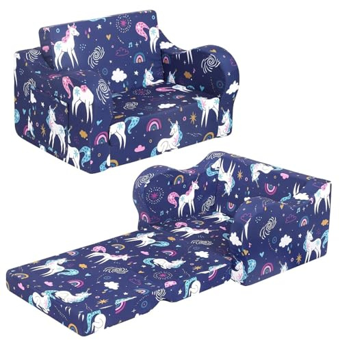 MOMCAYWEX Kids Sofa, 2-in-1 Flip-Out Foam Couch, Foldable Soft Play Lounge Chair, Light Purple
