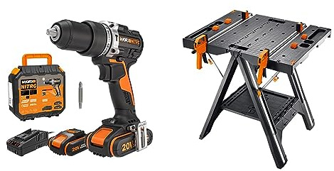 Pack Worx WX352 | WX051 | Taladro percutor más mesa de trabajo plegable | 2 Baterías | Cargador y maletín