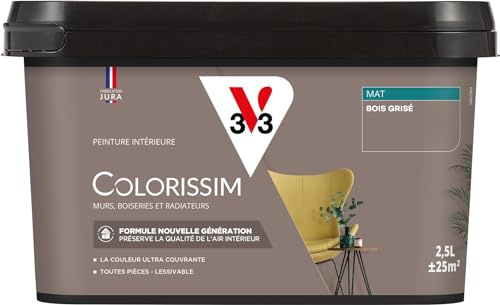 V33 Peinture multi-supports Colorissim® Bois grisé Mat 2,5L | Peinture Murs Boiseries Radiateurs, Ultra-couvrant, Toutes pièces, Lessivale, Qualité de l'air intérieur