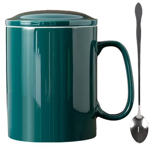 KOPYFANTAP Jumbo Ceramic Mug, Extra Large Coffee Cup 1000 ml, Giant Tea Cup, Super Large Coffee Cup with Lid and Spoon with Large Handle for Office and Home, Green