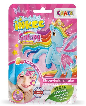 INKEE Masque visage enfants GALUPY UNICORN | Masque de beauté en tissu à l'arôme de chewing-gum fruité, extraits de calendula et de camomille - Masque hydratant visage pour filles à partir de 6 ans