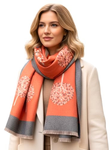 The Accessory Co. Cashmere Tree Life Blanket Scarf - Reversible Scarf Women Pashmina Shawl, Winter Scarfs Women, Large Wrap, Warm Scarf, Tree of Life Print Ladies Scarves Long Wraps, Womens Gifts