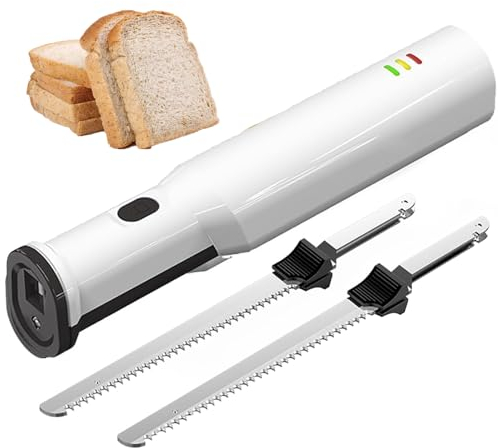 XoTiq Cuchillo De Trinchar Eléctrico Inalámbrico, Cuchillo De Trinchar Eléctrico, Cortador De Pan Y Rebanador De Carne Recargable, con 2 Cuchillas Dentadas De Acero Inoxidable De 8 Pulgadas, Botón