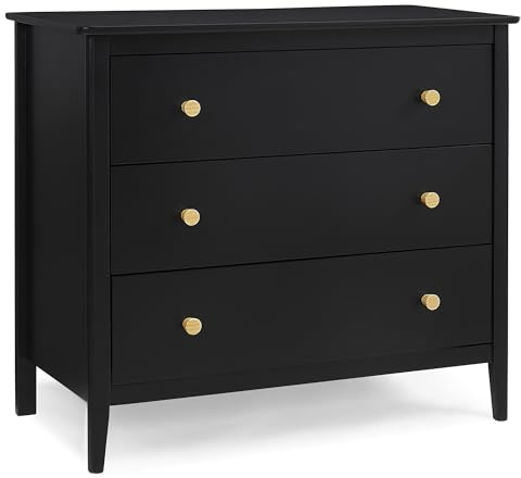 Delta Children Callum 3 Drawer Dresser with Interlocking Drawers, Black Ebony/Natural