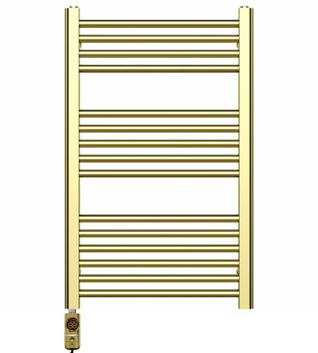 500mm Wide Gold Electric Bathroom Towel Rail Radiator Heater With AF Thermostatic Electric Element UK Pre-Filled (500 x 800 mm (h))