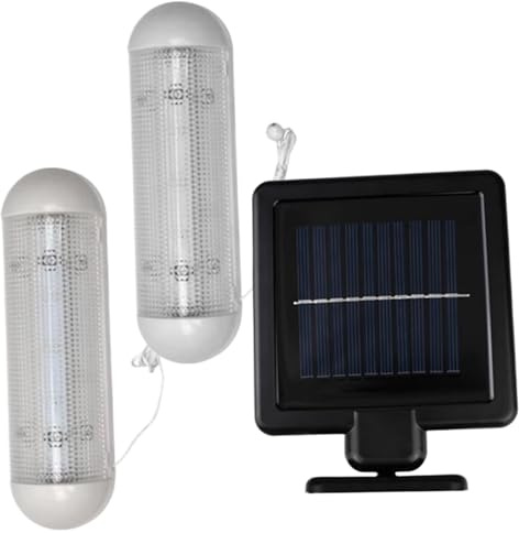 Jorzer Solar Shed Light with Pull String, Solar Lamp LED Double-Lamp Solar Panels for Sheds, Wall Mounted Solar Lights Indoor for Garden Corridor Greenhouse