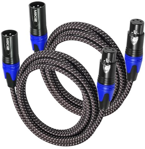 XLR Cables Braided 3ft 2 Pack Color Coded in Blue - Premium Short Anti-tangling XLR Male to Female Patch Cables for Microphone DJ