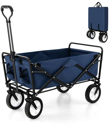 COSTWAY Bollerwagen faltbar, 82L Handwagen mit verstellbarem Griff & Getränkehaltern, Gartenwagen bis 68 kg belastbar, Transportwagen für Einkaufen, Camping (Marineblau)
