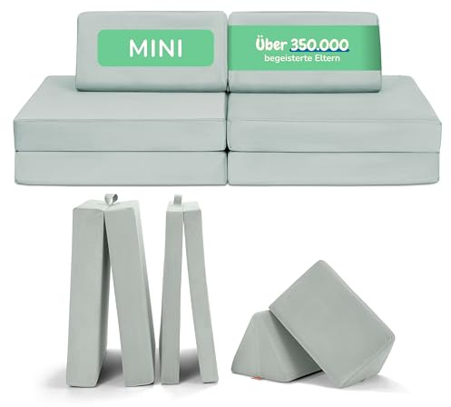 Funzy Mini Spielsofa für Kinder - Mini für kreatives Spielen, Modulare Spielcouch, Waschbarer Bezug, Robust & Langlebig, ÖKO-TEX® 100 Standard Zertifiziert, 3 Jahre Garantie, Velour Minz Hellgrün