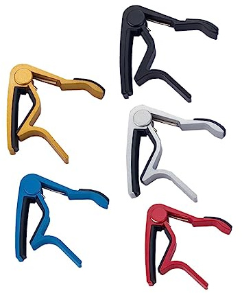 SHOWERORO 5 Stück Gitarren Capo Clip mit Silikonpad Kompakter Ukulelenstimmgerät Capo für Akustik und E-gitarren Einhändig Verstellbar Kratzschonend mit Schnellspannfunktion Zufällige Farbe