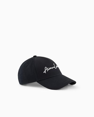 Armani Exchange Cintura in Pelle con Logo Argento da Uomo, Blu Navy/Bianco Ottico, Taglia Unica