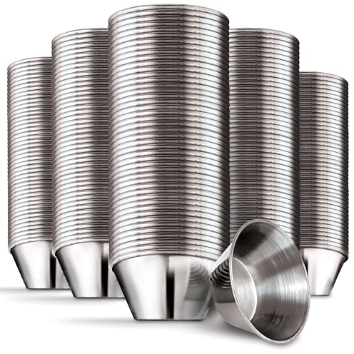1.5 oz Stainless Steel Condiment Cups (120 Pack), Individual Portion Dipping Sauce Cups, Small Metal Ramekins for Ketchup, Marinara, BBQ Sauce, and More! Reusable Condiment Cups for Restaurants