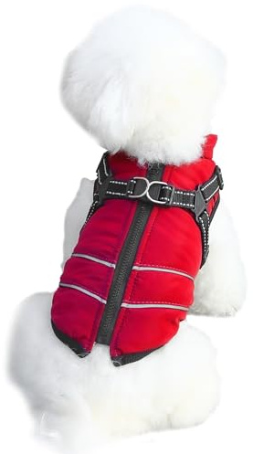 Mitili Cappotto Cane Invernale, Cappotto Impermeabile con Fodera in Pile, Giacca Antivento con Strisce Riflettenti, Abbigliamento per Cani di Taglia Piccola e Media (Rosso, M)