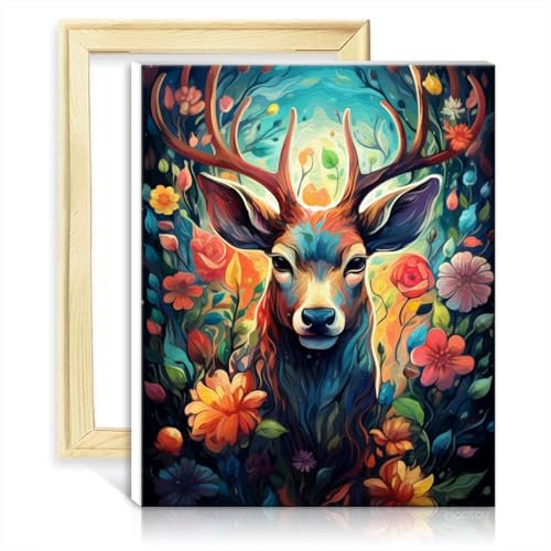 LiHEQING Ölgemälde-Set auf Leinwand, Hirsch, Malen nach Zahlen, Basteln, Bild für Erwachsene und Kinder, Heimdekoration, Geschenk, ohne Rahmen (60 x 75 cm)