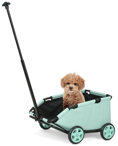 Mini-Hundewagen für Mini-Haustiere, Faltbarer multifunktionaler Einkaufswagen mit ausziehbarem Ziehgriff Im Freien, Wagon eingebautem Kissen und Sicherheitsseil mit Aufbewahrungstasche (Blaugrün)
