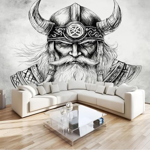 Gris Papier Peint Panoramique 300x210 cm guerrier viking Papier Peint intissé Image pour Maison Chambre Salon Appartement Personnalisé Décoration Photo Murale