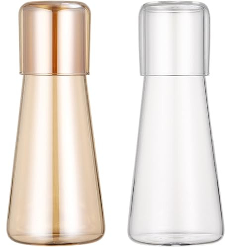 Bedside Water Carafe Set with Tumbler Glass Set for Bedroom Nightstand, Night Water Carafe with Glass, Glass Water Tea Pitcher with Cup Set Mouthwash Cup (Champagne,Transparent, 850ml*2)