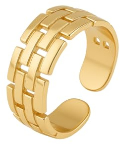 Positiva Jewelry Statement Ring Damen – 18K Vergoldeter Edelstahlring – Verstellbar, Wasserfest & Nickelfrei – Breiter Ring mit Ketten-Optik – inkl. Geschenkbox