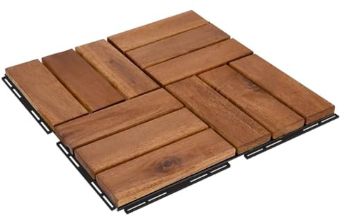 1m² Holzfliesen Terrassenfliesen Holz Fliesen Mosaik 30x30 cm - 11 STK Balkonfliesen wetterfest aus Akazienholz mit Klicksystem für Terrasse Balkon Stecksystem