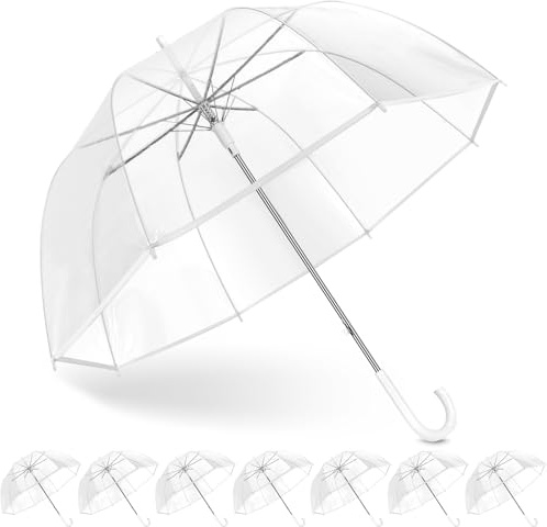 8 Pack Clear Bubble Umbrella Wedding, High-Visibility Transparent Rain Umbrellas Bulk, Windproof Large Clear Umbrella, Firm and Durable, Dome Umbrellas for Wedding Bride Groom Photography Golf Outdoor