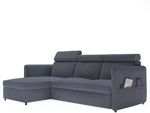 IDOHOME Sofa mit Schlaffunktion 160x220 - Grau Ecksofa mit Schlaffunktion und Bettkasten - Schlafsofa - Couch - Schlafsofa mit Bettkasten - Soro-Gewebe