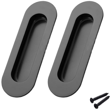 RLMVGBX 2 Pack Recessed Flush Pull Handles, Matte Black, 120mm | Matte Black Stainless Steel, Chamfered Safe Edges, for Sliding Doors, Wardrobes, Cabinets, 2 Pack with Screws