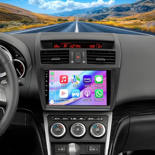 ikasus Android 14 Car Stereo for Mazda 6 2007-2012 Car Radio with Wireless Carplay Android Auto 9 Inch Touch Screen GPS WiFi Bluetooth FM RDS SWC Split Screen Mirror Link 2+32G
