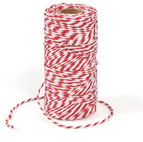 Rot Weiß Baumwollschnur, 2mm Geschenkschnur zum Einpacken von Geschenken, 100m Weihnachten Bastelschnur, Zweifarbige Dekoband Kordel für Adventskalender Weihnachten Geschenke Verpackt