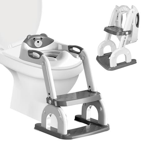 Potty Training Toilet Seat, Upgrade Toddler Toilet Seat, Adjustable Height Foldable Toilet Step Stool, with Soft Cushion, Splash Guard, Non Slip Steps, Handle, for Kids Boys Girls Travel Bathroom
