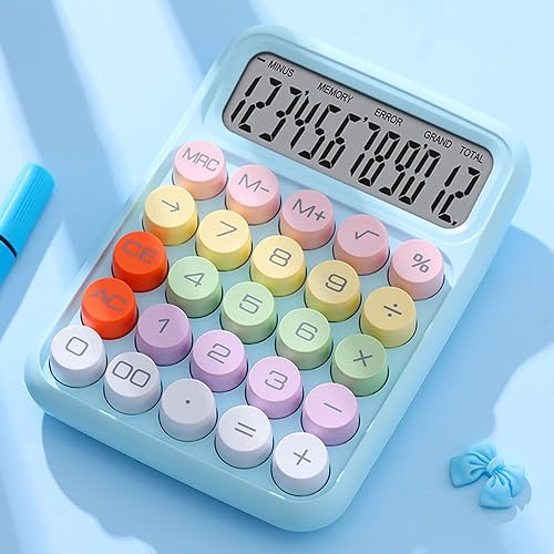 Haofy Calcolatore Desktop a 12 Cifre con Display LCD di Grandi Dimensioni, Pulsante Rotondo Ispirato da una Macchina da Scrivere, Grande Schermo, Portatile Facile da Usare per la (cielo blu)