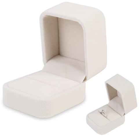 Bravien Ringlåda i krämvit sammet elegant set för förlovningsringar och vigselringar i fin design med mjuk kudde och praktisk förvaringsinredning