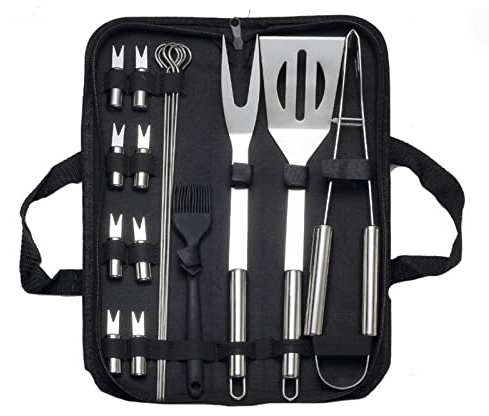 WDWDW Juego de 16 Herramientas de Acero Inoxidable para Parrilla, Accesorios Resistentes para Barbacoa para Hombres y Mujeres, Apto para Camping, Picnic, fogata, jardín, Supervivencia, etc.