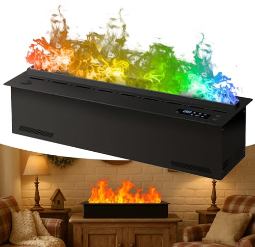 agreilduite Chimenea De Vapor De Agua 3D, Empotrada, con Vapor Táctil, De Acero Inoxidable, con Aplicación Y Control Remoto | Llama De 9 Colores Y Volumen De Vapor Ajustable 100cm/39.3in